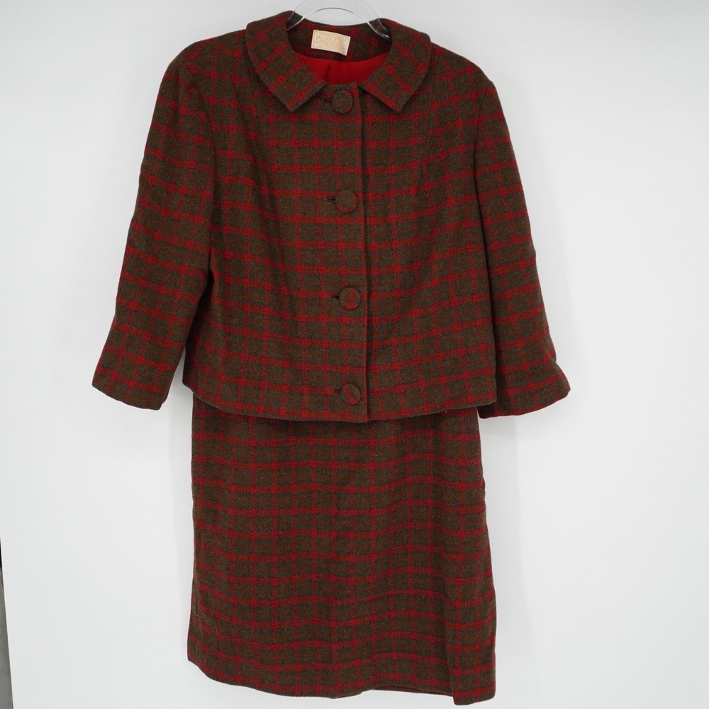 Vintage Pendleton 100% Wool Plaid Tartan Blazer Skirt Set Suit Size 14 Academia